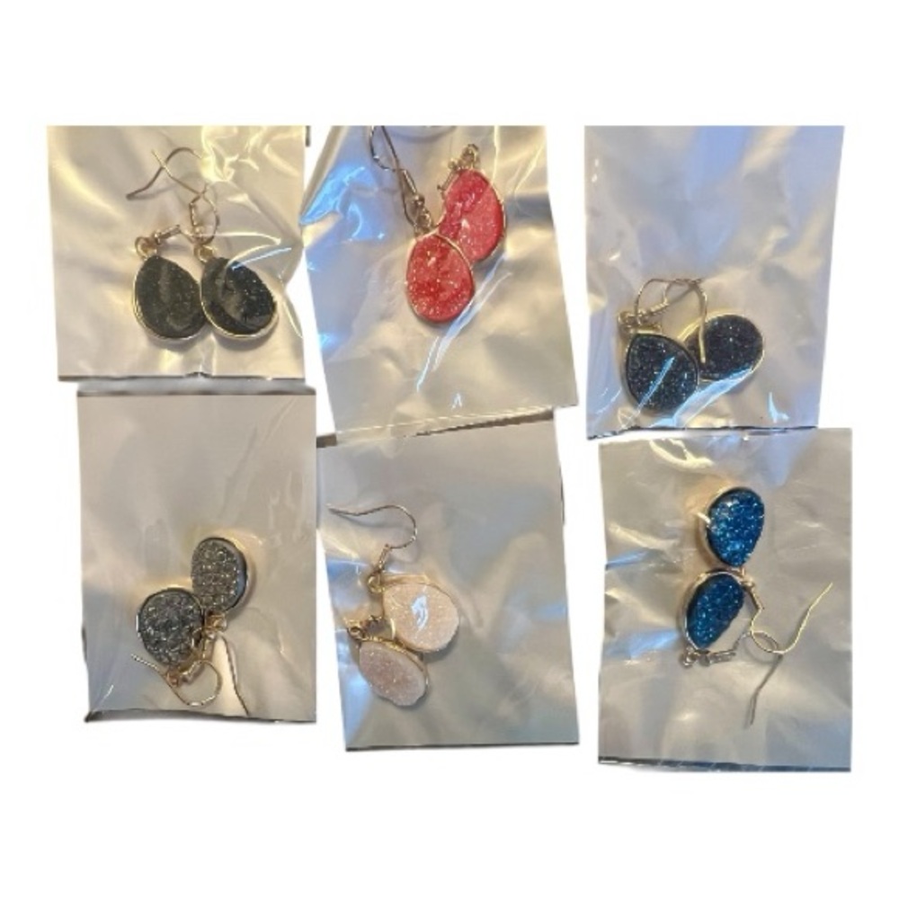 Faux Druzy Dangle Crystal
Earrings Six Pair in Set New!